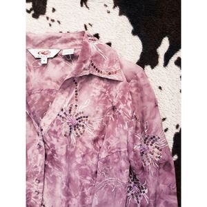 Roper Purple Button Down Shirt with Floral Embroidery